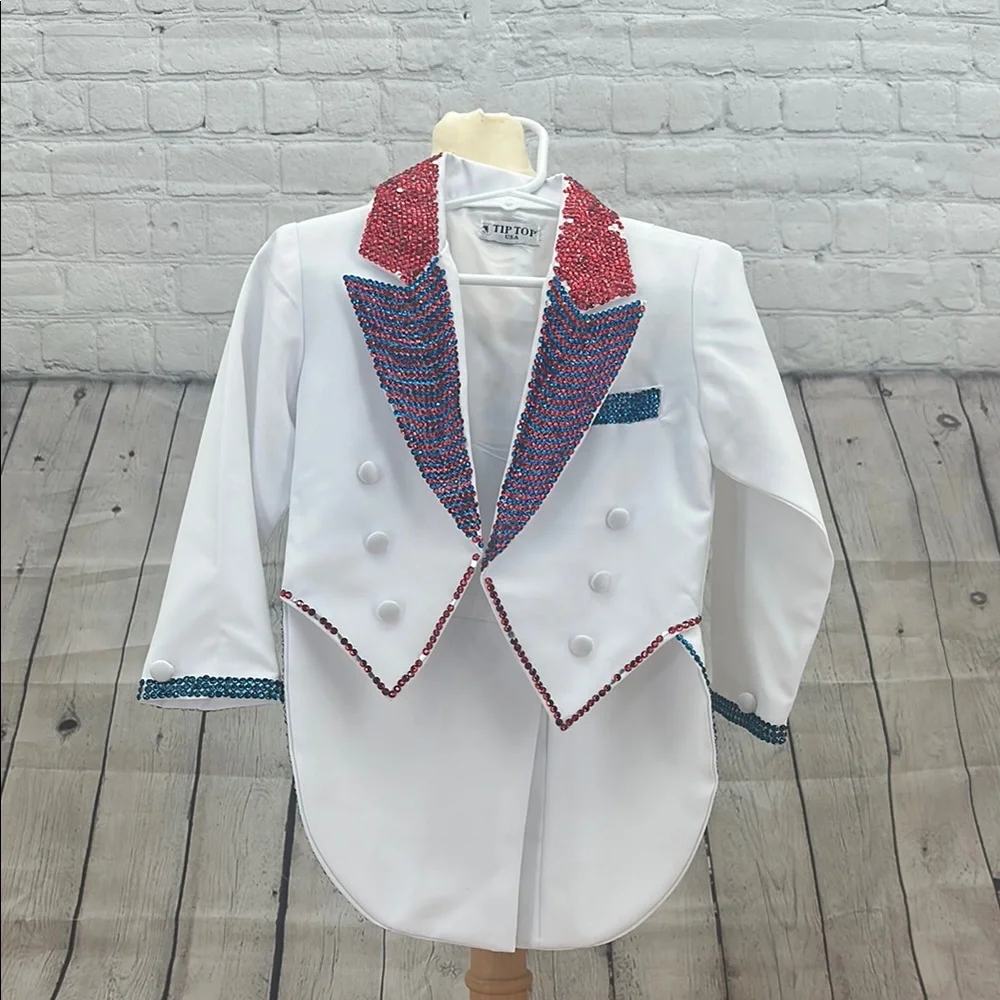 Custom Tuxedo‎ set Boys White red and blue stones
